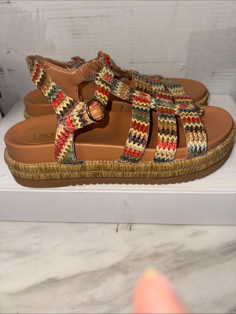 Crown Vintage Multicolor Woven Strappy Sandals with Tan Footbed - Picture 5 of 11